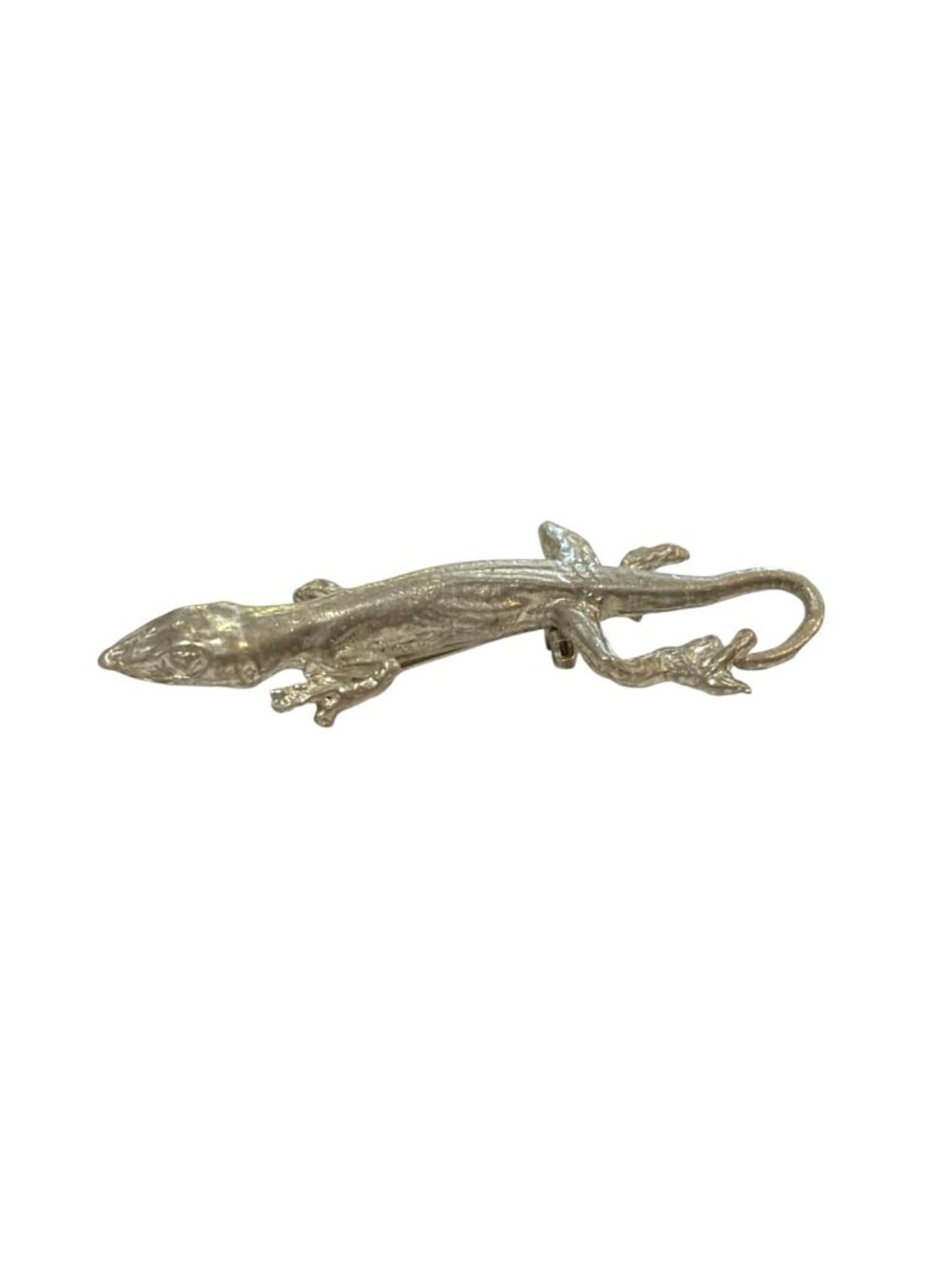 Pewter Gecko Lizard Lapel Pin Brooch Reptile Unique Silver-Tone Accent 2"L